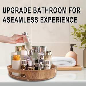 Grand plateau tournant en bois d'acacia avec double poignée, organisateur d'épices, durable, léger, écologique, pour bouteilles et bocaux de rangement - Product Image 3