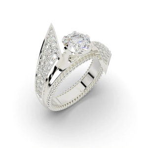 Classic Rope Design Finger Band <b>Ring</b> in Sterling <b>Silver</b> with 6MM Centre Stone and Hand <b>Set</b> Synthetic Diamond Side Accents - Product Image 5