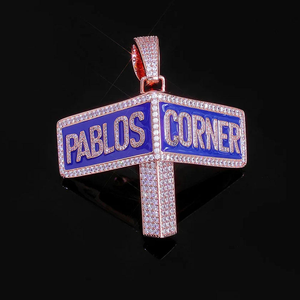 Collar de lujo para hombre, estilo hip hop, con colgante de diamante moissanita, diseño de cruz Pablos Corner, esmalte azul, oro rosa, estilo audaz - Product Image 2