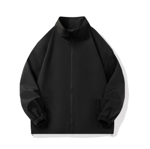 Men's <b>Black</b> PU Windproof softshell Jacket Stand Collar Zipper Closure Casual Autumn Wear - Product Image 1