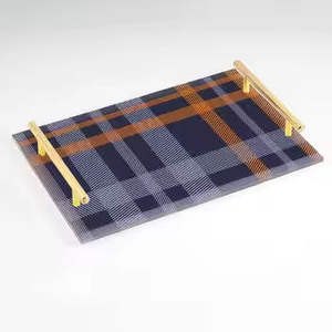 Plateau de service avec design d'autocollants pour la table à manger à la maison, poignée dorée, Ramadan, mariage, construction moderne en métal/marbre/bois - Product Image 2