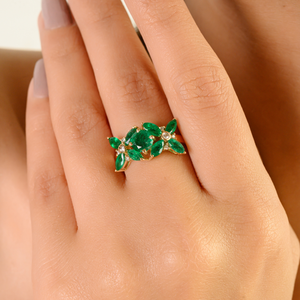 Newest Design <b>Top</b> Seller 100% Natural Emerald & Diamond Flower Band Ring Wedding K14 Real Yellow Gold <b>Women</b> Jewelry Manufacturer - Product Image 2
