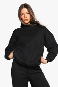 Sweat à capuche en molleton 100% coton pour femme, design unique, noir, épaules tombantes, coupe décontractée, anti-froissement, respirant, imprimé en relief sur le devant - Product Image 5