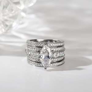 Jeulia 3-teiliges Ringset mit Marquise-Schliff Moissanit & Zirkonia in Vergoldetem Sterling Silber - Product Image 4