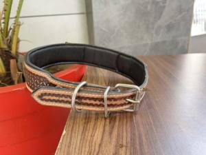 Collier de chien en cuir usiné à la main à motif occidental Crâne Colliers pour animaux de compagnie usinés à la main Produit en vrac en gros durable - Product Image 3