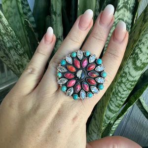 Bague de déclaration de style bohème en argent sterling plaqué or avec turquoise buffle blanc faite à la main, sertie dans un cadre, pour mariage et fête - Product Image 2