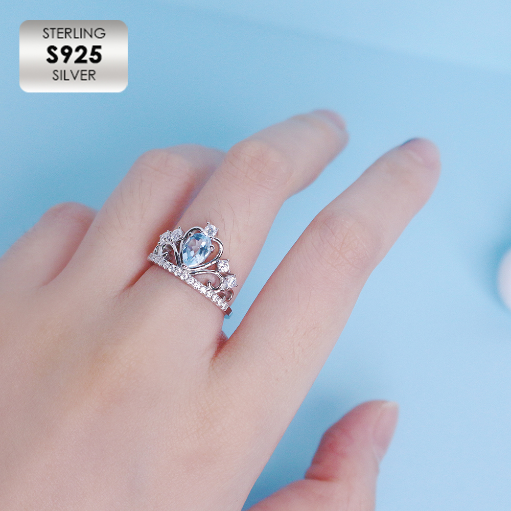 Anillo de compromiso de plata de ley 925 chapado en oro blanco de 18 quilates