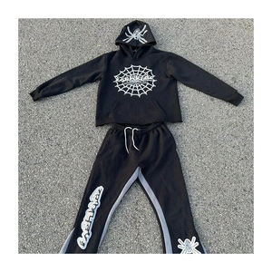 Conjunto de chándal de invierno de algodón OEM 100% LOGOTIPO personalizado Stone Wash Zip-up Hoodie Flared Jogger Pants Windproof Plus Size Fleece - Product Image 6