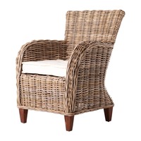 Fauteuil en Rotin Naturel Tressé à la Main avec Coussin, Chaise en Osier Durable et Élégante pour Salon ou Patio