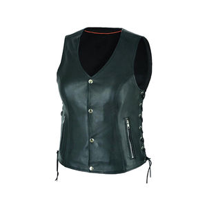 2026 Hot Sale Winter <b>Women</b> Genuine Leather Biker <b>Waistcoat</b> Motorcycle Side Lace Vest Zipper Pocket Eco-Friendly Waterproof - Product Image 4