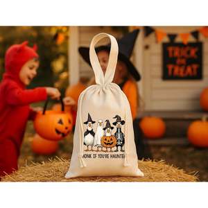 Halloween Trick Treat <b>Bag</b> Canvas Drawstring Kids Party Favor Gift Craft <b>Packaging</b> <b>Bags</b> - Product Image 4