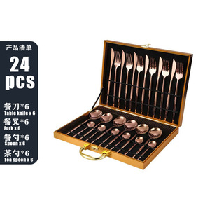Set di posate da 24 pezzi in acciaio inossidabile portoghese, con coltello e forchetta, in confezione regalo, cucchiaio dorato per cucina occidentale, molto venduto a livello internazionale. - Product Image 3
