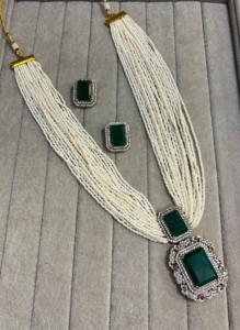 Conjunto de colgante de diamante americano largo para mujer, collar AD elegante de alta calidad con pendientes a juego para traje occidental de Indo - Product Image 6