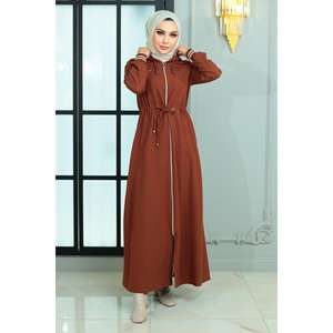 Manteau Abaya Trench-coat Modeste Quotidien à Lacets et Fermeture Éclair, Taille Élastique, Modèle Mega Merchant 18974 - Product Image 1