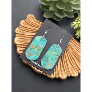 Pendientes Colgantes Hechos a Mano en Estilo Navajo con Turquesa Mohave y Plata de Ley, Diseño de Placa Colgante - Product Image 4
