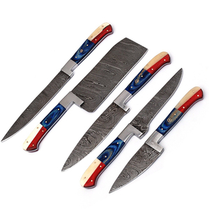 Vente en gros de commandes en gros personnalisées, service OEM ODM, ensemble de couteaux de chef faits à la main en acier Damas, couteau tranchant durable ambidextre de 5 pièces - Product Image 2