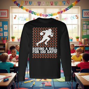 T-shirt promotionnel à manches longues « 100 jours d'école, 100 jours de football : Avoir un ballon, 100 jours plus intelligent » - Product Image 3