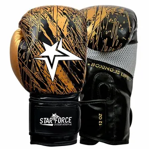 Guantes de boxeo estampados de cuero pu para entrenamiento, guantes de boxeo mma con logo personalizado