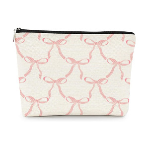 Bolsa de cosméticos de lona con estampado de lazo al por mayor, neceser con cremallera, bolsa de almacenamiento de joyas <span class=keywords><strong>para</strong></span> <span class=keywords><strong>mujer</strong></span>, organizador de viaje <span class=keywords><strong>para</strong></span> niñas - Product Image 6
