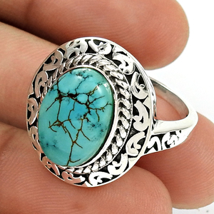 Bague en argent sterling 925 personnalisée, faite à la main, en pierre turquoise tibétaine, bijoux fins, fournisseurs de bijoux personnalisés en Inde - Product Image 3