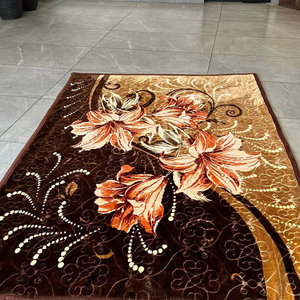 LA FLORA Rachel Mink Couverture Raschel d'hiver européenne 100% polyester, fabriquée à la main, qualité supérieure, motif floral joyeux, unie - Product Image 1