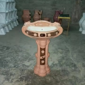 Lavabo de pie de una pieza de diseño europeo Lavabo de pedestal de cerámica de superficie sólida para Baño - Product Image 6