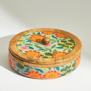 Caja Roti de madera hecha a mano con pinzas de forma redonda de alta calidad, caja Chapati con tapa desmontable de proveedor indio - Product Image 4