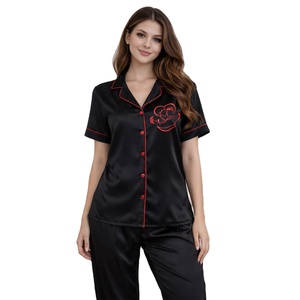 Conjunto de Pijama de Satén para Mujer OEM Samavia – Conjunto de Pijama de Poliéster y Spandex Suave con Ribete en Contraste, Ropa Cómoda para Descansar y Dormir - Product Image 1