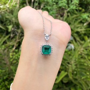 <b>Emerald</b> Cut <b>Pendant</b> With Pear Diamond 925 Silver Classic Solitaire Women's Jewelry Geometric Design Everyday Wear - Product Image 2