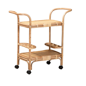 Natural Wicker Rattan Farmhouse <b>Bar</b> <b>Cart</b> with Wheels for Dining Home Hotel Use - Product Image 2
