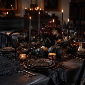 Halloween Table <b>Runner</b> <b>Black</b> Lace 72 Inch Pumpkin Ghost Table Decoration Spooky Party Supplies for Halloween Dinner - Product Image 3