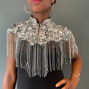 Cape Burlesque élégante avec des paillettes de brins perlés Belle silhouette droite Attache le cou Enveloppe de fête pour les occasions de club - Product Image 1