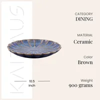 Assiette en céramique de 10,5 pouces, style japonais vintage, en porcelaine émaillée bleue, écologique, de luxe, faite à la main, passe au lave-vaisselle, motif floral