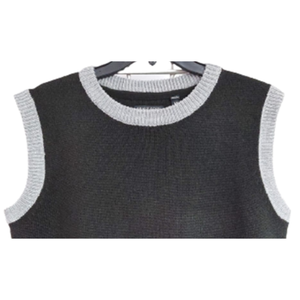 Gilet sans manches en acrylique pour homme, tricoté au crochet, 5 fils, avec motif uni, col et ourlet contrastés - Product Image 2