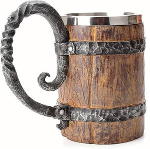 Chope à bière Viking de style médiéval durable en bois fait à la main rétro tasse brune chope à bière en chêne sculpture sur bois chope à bière en bois - Product Image 5