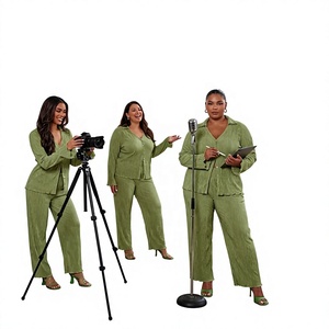 Survêtement Hip Hop pour femmes en polyester/coton, manches longues, col boutonné, taille élastique, coupe régulière, tenue d'automne, poches latérales - Product Image 4