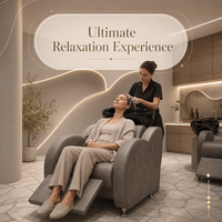 Organik Modern Unisex Salon Mobilyaları Bordo Koltuk Kavisli LED Niş Duvarlı Saç Yıkama İstasyonu Lüks Saç Güzellik Stüdyosu için
