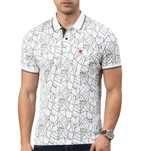 Polo clásico para hombre con estampado AOP, cuello ajustado, manga corta, corte regular, color gris, polo de algodón con estampado personalizado de fábrica. - Product Image 1