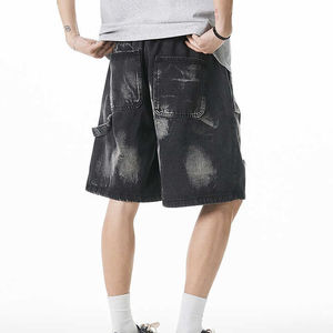 Shorts en jean décontractés pour hommes, style streetwear vintage, lavés, respirants, amples, droits, avec poches supplémentaires, vente en gros - Product Image 2