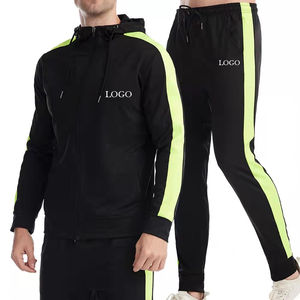 100% sudaderas con capucha a rayas informales de algodón para hombre, ropa ajustada a rayas para correr, Top con cremallera y pantalones, chándal de entrenamiento deportivo - Product Image 3