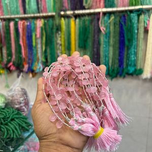 Monalisa พลอยหลวมรูปหยดน้ำตาลูกปัดสีชมพูไฟเบอร์ออปติกพร้อมพลอยธรรมชาติตัดทรงรี - Product Image 2