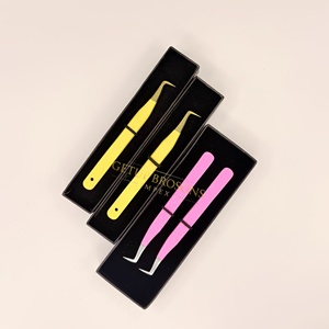 Meilleures pinces à cils anti-magnétiques GETUP BROSONS IMPEX 90 jaunes et roses, revêtement poudré argenté, acier inoxydable, pointe lisse - Product Image 1