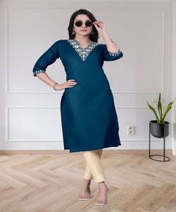 Ensemble Salwar 3 pièces en coton brodé FANCY TESLA, prêt à porter, pour occasions festives, prix de gros, vêtement ethnique, couleur Teal - Product Image 2