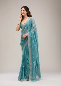 Vêtements de fête de mariage de luxe Designer de mode Pur Banarasi Cuivre Zari Tissage Saree en soie douce du fabricant indien - Product Image 2