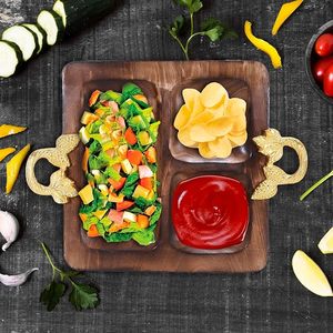Wholesale Custom Size ARTISAN AURA Stylish Melamine <b>Plastic</b> Wooden Serving <b>Tray</b> with Handle <b>Food</b> Grade for Home Use Cheap Price - Product Image 5