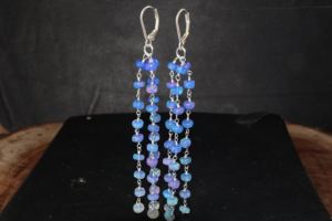 Boucles d'oreilles pendantes à 3 lignes en opale bleue Bijoux en pierre de naissance en argent sterling 925 Cadeau de mariage/fête à la mode pour femme mère/soeur/femme - Product Image 4