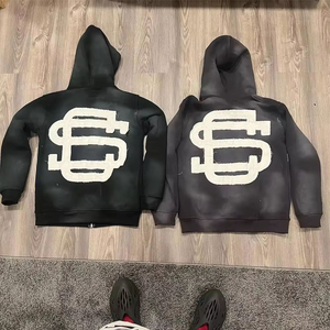 เสื้อฮู้ดแบบมีซิปสำหรับผู้ชายผ้าฟลีซ400gsm ฟอกสีแสงแดดซีดจาง - Product Image 6