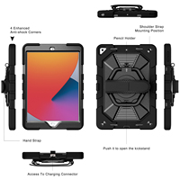 Étui robuste antichute pour tablette iPad 7e, 8e et 9e génération 10,2 pouces, coque de protection blindée avec dragonne rotative et support intégré