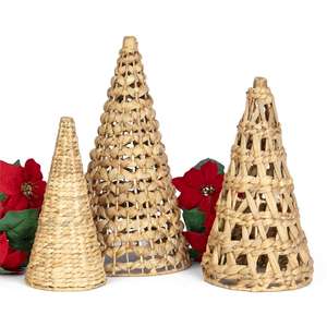 Ensemble de 3 sapins de Noël élégants en jacinthe d'eau, décoration écologique faite à la main, couleurs OEM/ODM disponibles, meilleur prix de gros. - Product Image 1