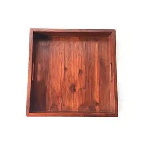 Plateau de service en bois de style indien moderne avec finition complexe, idéal pour présenter les repas et rehausser la décoration intérieure avec élégance - Product Image 1